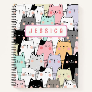 Personalisiert Name Kawaii Cat Notebook Notizbuch