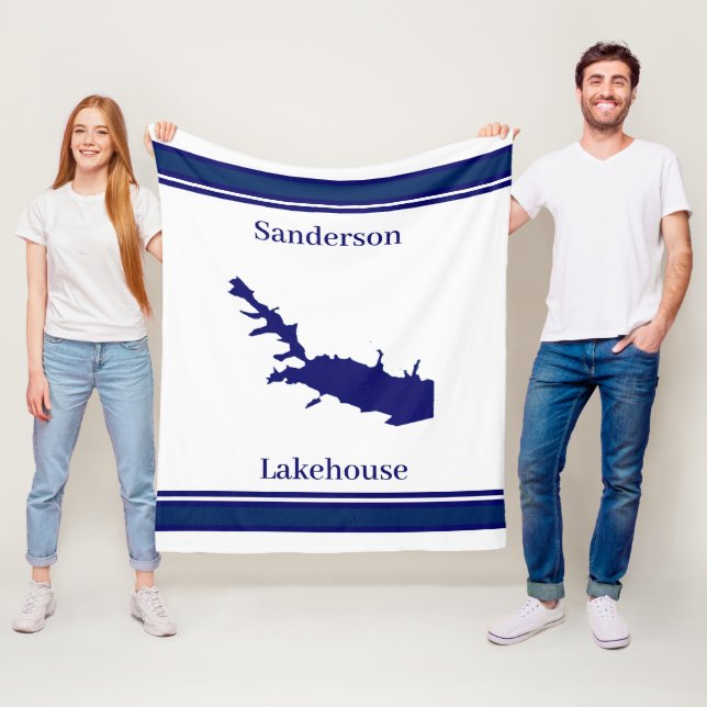 Personalisiert Name Lake Arrowhead Map Navy Blue Fleecedecke (Beispiel)