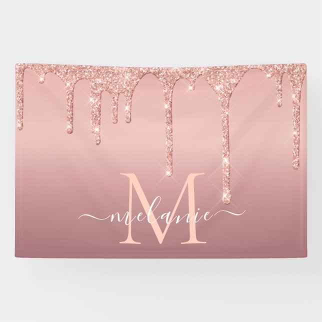 Personalisiert Name Letter Rose Gold Glitzer Banne Banner (Horizontal)