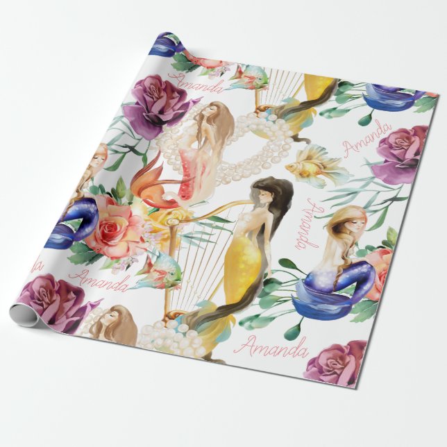 Personalisiert Name Mermaid Lover Hübsch Geschenkpapier (Ungerollt)