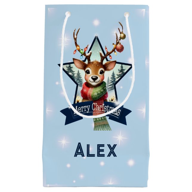 Personalisiert Name Merry Christmas Reindeer Kleine Geschenktüte (Vorderseite)