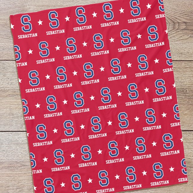 Personalisiert Name Mit Monogramm Star Crimson Nav Fleecedecke (Von Creator hochgeladen)