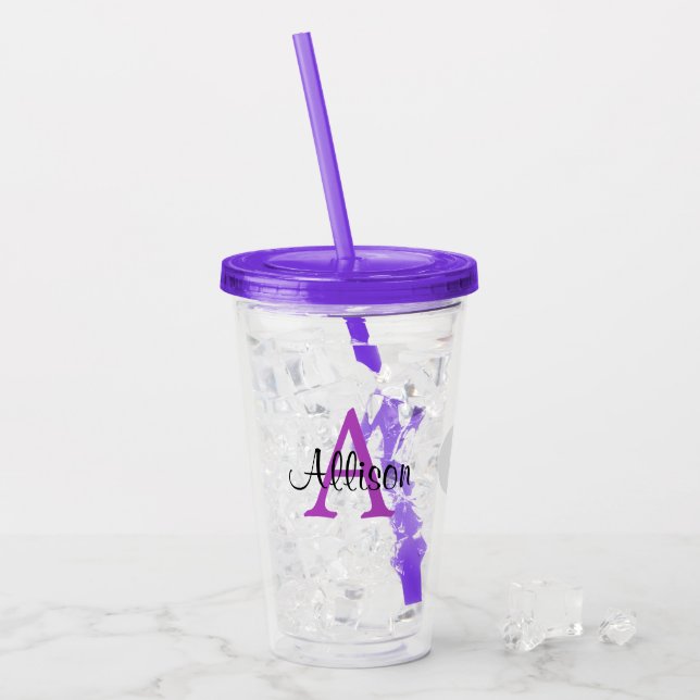 Personalisiert Name Monogram Acrylic Tumbler Acryltrinkbecher (Vorderseite Ice)