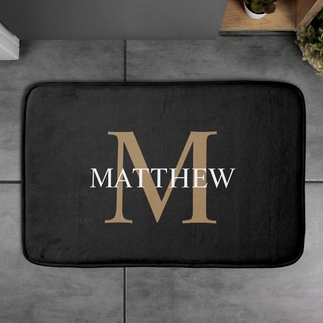 Personalisiert Name Monogram Black Badematte (Von Creator hochgeladen)