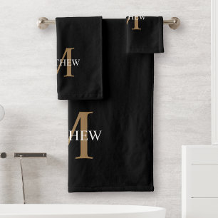 Personalisiert Name Monogram Black Badhandtuch Set