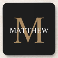 Personalisiert Name Monogram Black Getränkeuntersetzer