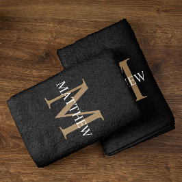Personalisiert Name Monogram Black Handtuch