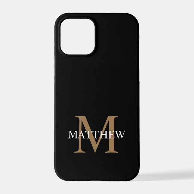 Personalisiert Name Monogram Black iPhone Hülle (Rückseite)