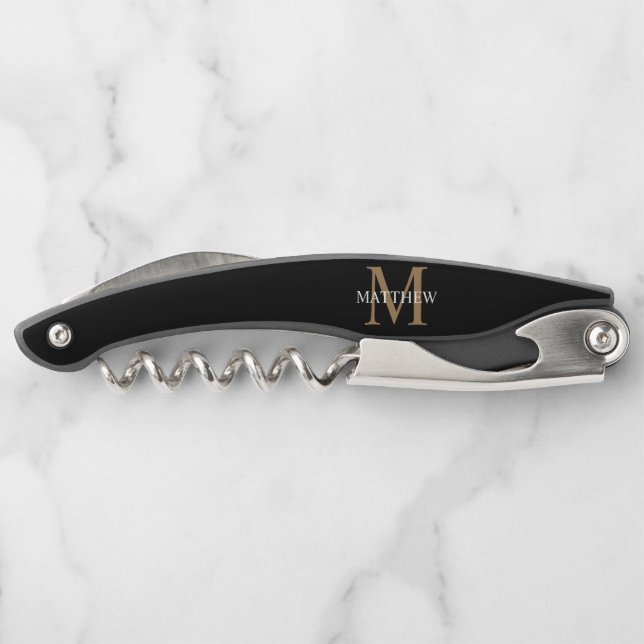 Personalisiert Name Monogram Black Kellnermesser (Rückseite)
