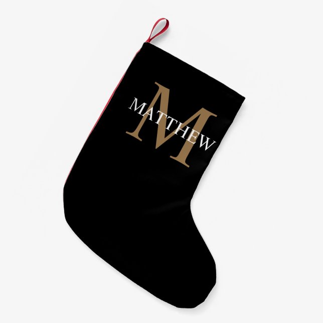 Personalisiert Name Monogram Black Kleiner Weihnachtsstrumpf (Vorderansicht (hängend))