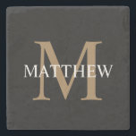 Personalisiert Name Monogram Black Steinuntersetzer<br><div class="desc">Erstellen Sie Ihren eigenen personalisierten Untersetzer aus schwarzem Rundstein mit individuelle Name und Monogramm.</div>