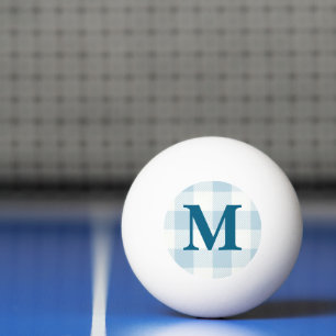 Personalisiert Name Monogram Blue Gingham Karo Tischtennisball