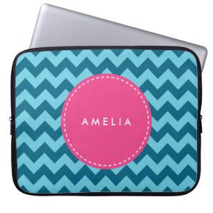 Personalisiert Name Monogram Blue Zickzack Laptopschutzhülle