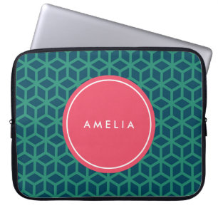 Personalisiert Name Monogram Geometric Aquamarin Laptopschutzhülle