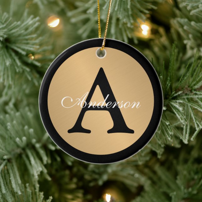 Personalisiert Name Monogram Gold Metallic Button Keramik Ornament (Baum)