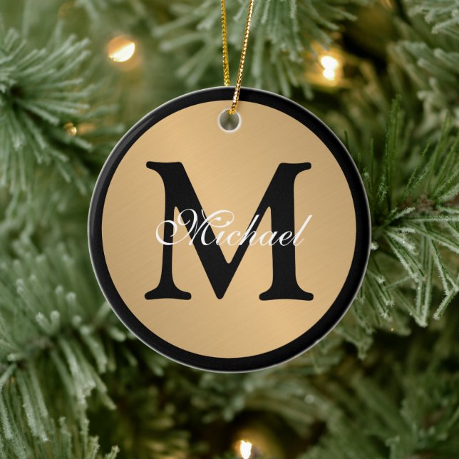 Personalisiert Name Monogram Gold Metallic Button Keramik Ornament (Baum)