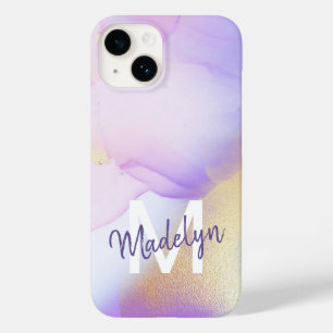 Personalisiert Name Monogram Lila Watercolor Luxe Case-Mate iPhone 14 Hülle