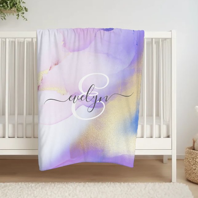 Personalisiert Name Monogram Lila Watercolor Luxe Fleecedecke (Von Creator hochgeladen)