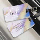 Personalisiert Name Monogram Lila Watercolor Luxe Gepäckanhänger<br><div class="desc">Diese abstrakte lila Aquarellfarbe und das goldene Imitat bespritzen den Hintergrund mit Ihren individuellen Details.</div>