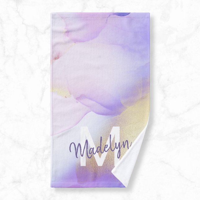 Personalisiert Name Monogram Lila Watercolor Luxe Handtuch (Von Creator hochgeladen)