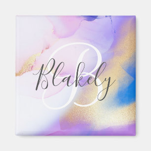 Personalisiert Name Monogram Lila Watercolor Luxe Magnet