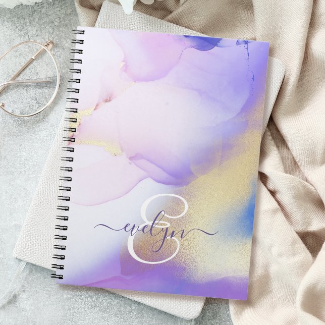 Personalisiert Name Monogram Lila Watercolor Luxe Notizblock (Von Creator hochgeladen)
