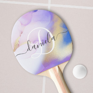 Personalisiert Name Monogram Lila Watercolor Luxe Tischtennis Schläger