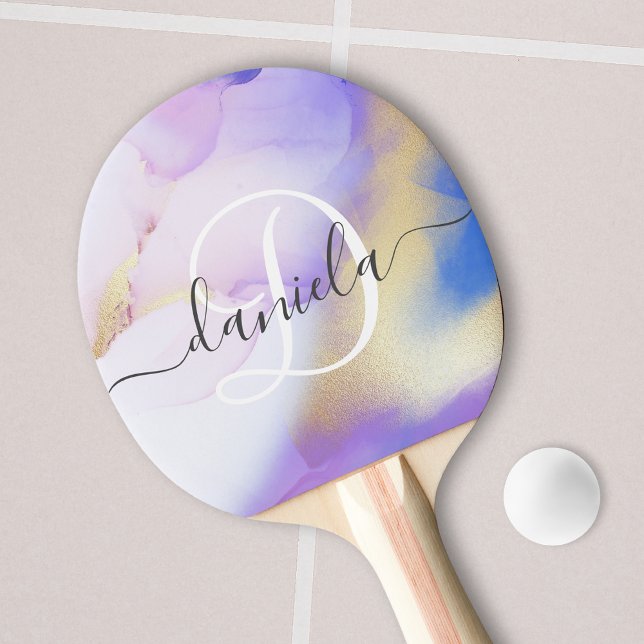 Personalisiert Name Monogram Lila Watercolor Luxe Tischtennis Schläger (Von Creator hochgeladen)