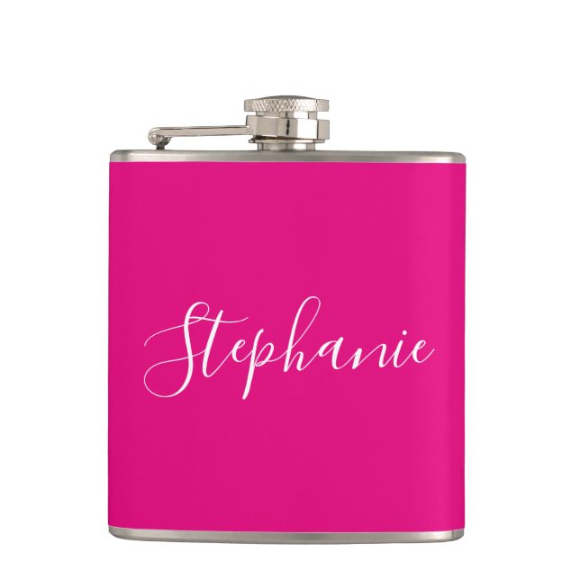 Personalisiert Name Monogram Pink Bachelorette Flachmann (Vorderseite)