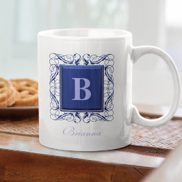 Personalisiert Name Monogram Regal Style (blau) Kaffeetasse