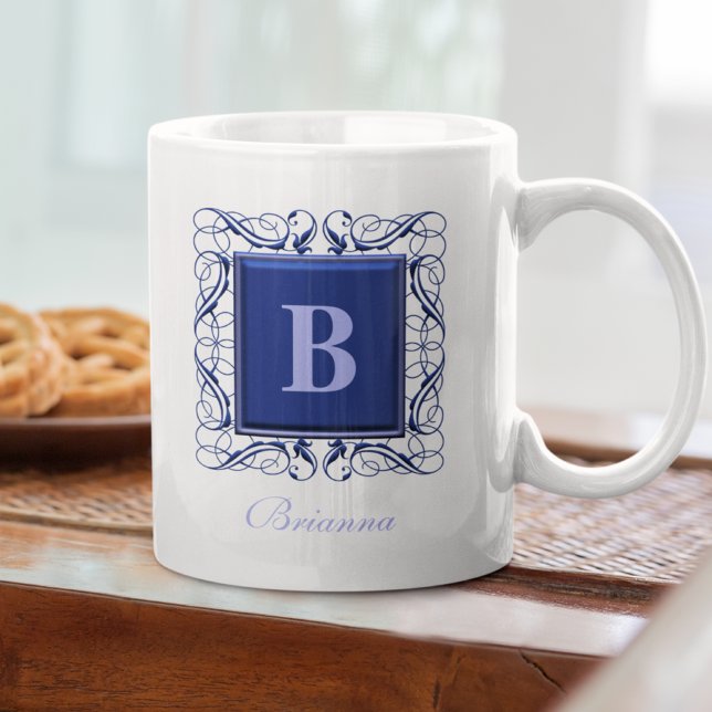 Personalisiert Name Monogram Regal Style (blau) Kaffeetasse (Von Creator hochgeladen)