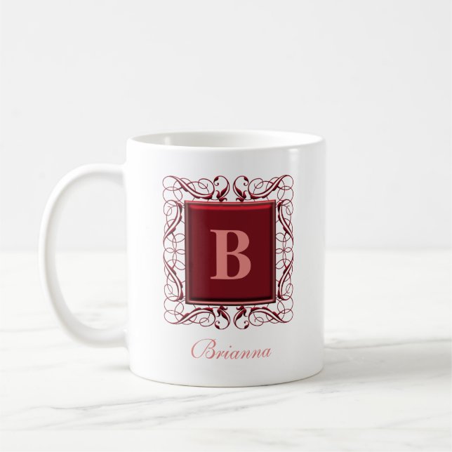 Personalisiert Name Monogram Regal Style (rot) Kaffeetasse (Links)