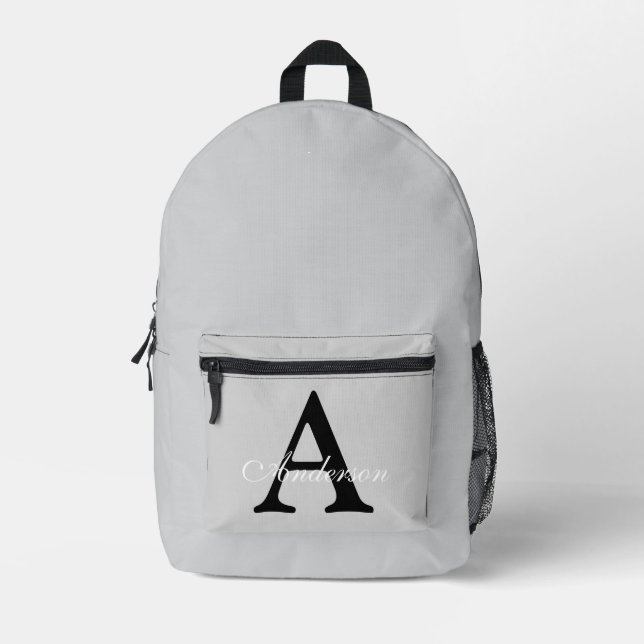 Personalisiert Name Monogram Silver Background Bedruckter Rucksack (Vorderseite)
