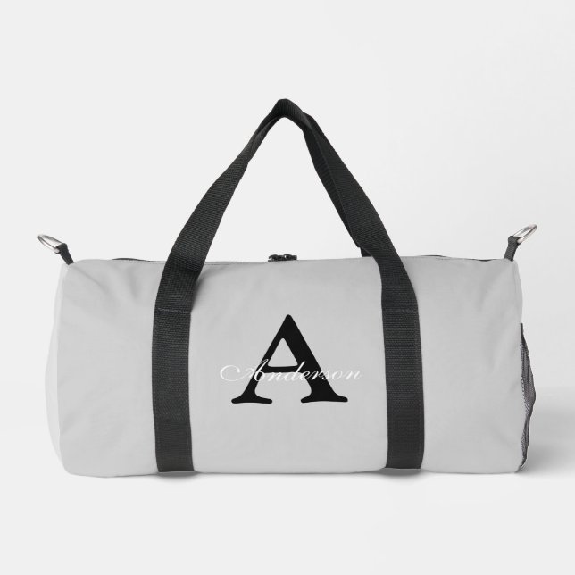 Personalisiert Name Monogram Silver Background Duffle Bag (Vorderseite)