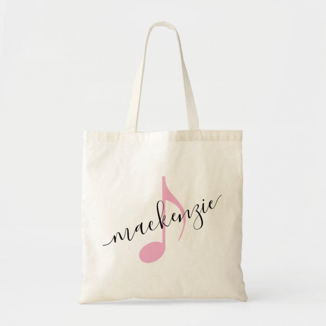 Personalisiert Name Musiknote Schwarz Rosa Tragetasche (Vorne)