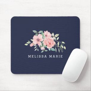 Personalisiert Name Navy Floral Water Mousepad