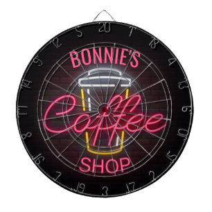 Personalisiert NAME Neon Style Coffee Shop Custom Dartscheibe