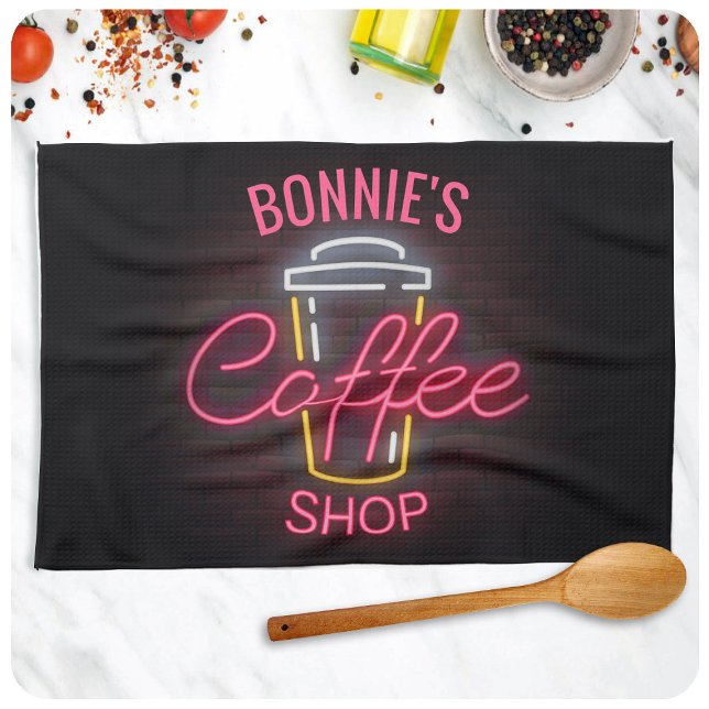 Personalisiert NAME Neon Style Coffee Shop Custom Geschirrtuch (Von Creator hochgeladen)