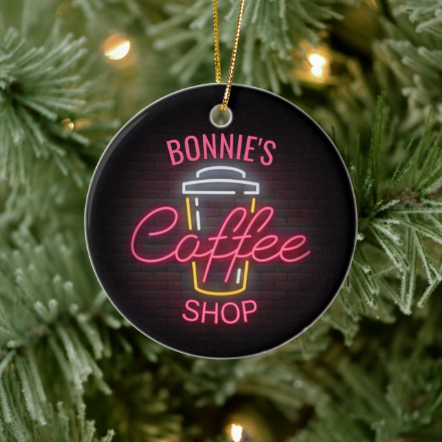Personalisiert NAME Neon Style Coffee Shop Custom Keramik Ornament (Baum)