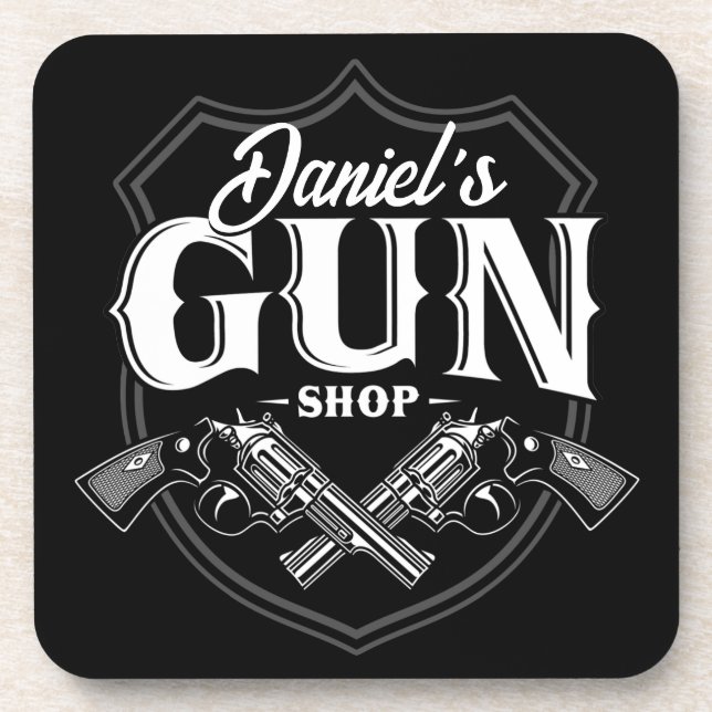 Personalisiert NAME Old Revolvers Gun Shop Feuerwa Getränkeuntersetzer (Vorderseite)