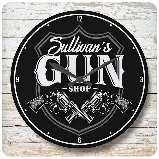 Personalisiert NAME Old Revolvers Gun Shop Feuerwa Große Wanduhr (Von Creator hochgeladen)