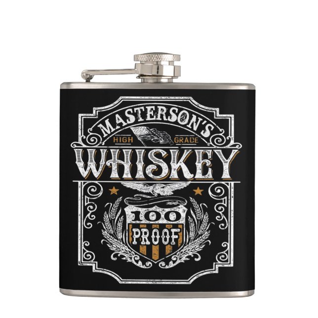 Personalisiert NAME Old West Whiskey Brauerei Bar Flachmann (Vorderseite)