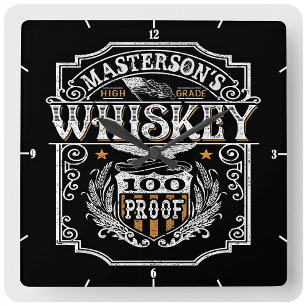 Personalisiert NAME Old West Whiskey Brauerei Bar Quadratische Wanduhr