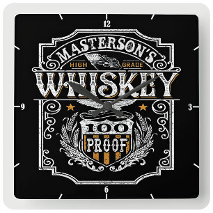 Personalisiert NAME Old West Whiskey Brauerei Bar Quadratische Wanduhr