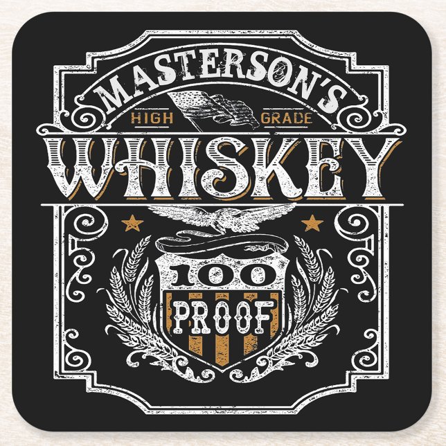Personalisiert NAME Old West Whiskey Brauerei Bar Rechteckiger Pappuntersetzer (Von Creator hochgeladen)