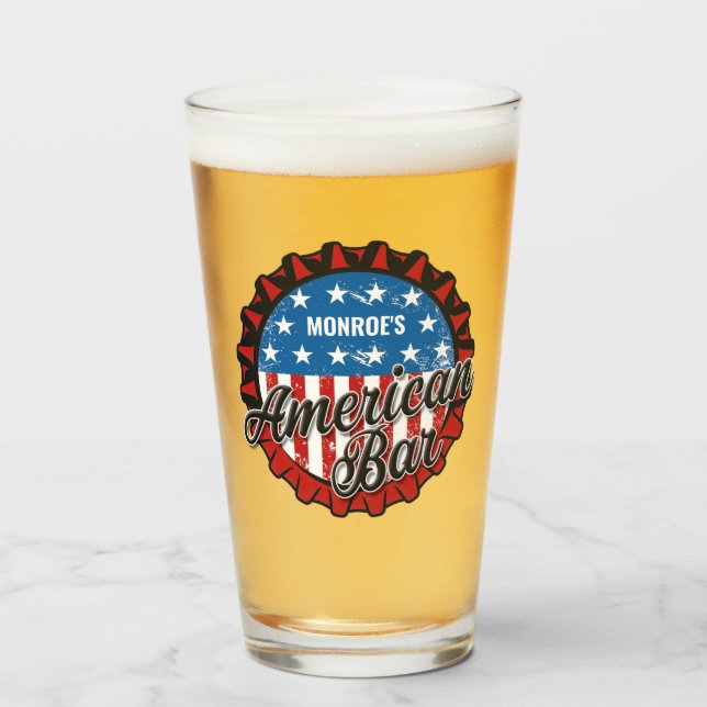 Personalisiert NAME Patriotic USA Flag American Ba Glas (Vorne (Gefüllt))