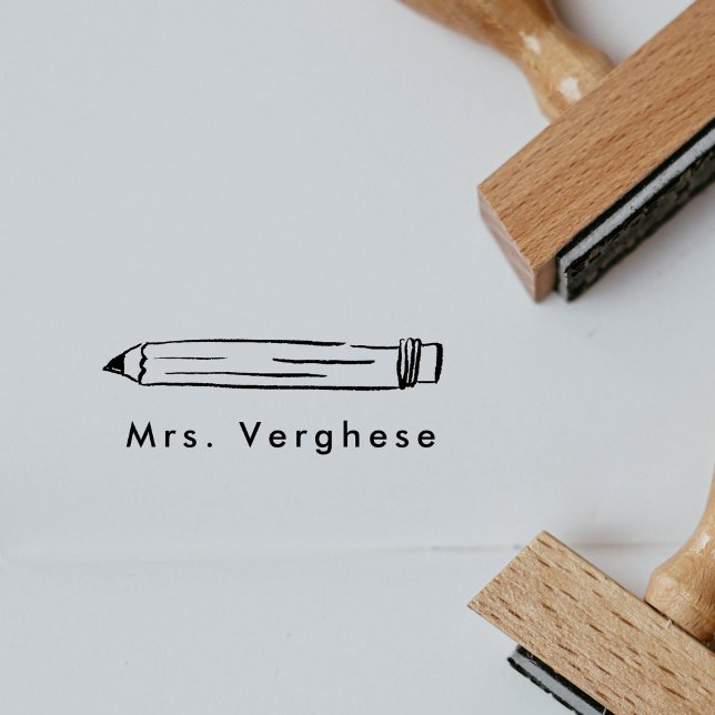Personalisiert Name Pencil Gummistempel (Hand-drawn No. 2 pencil illustration custom name rubber stamp.)