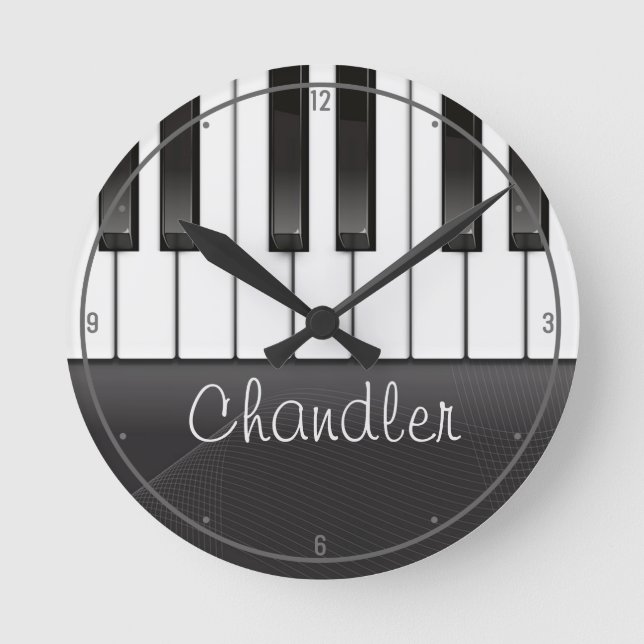 Personalisiert NAME Pianist Piano Keys Music Teach Runde Wanduhr (Vorderseite)