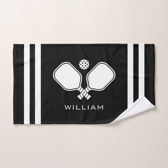 Personalisiert Name Pickleball Black Stripes Handtuch (Handtuch)