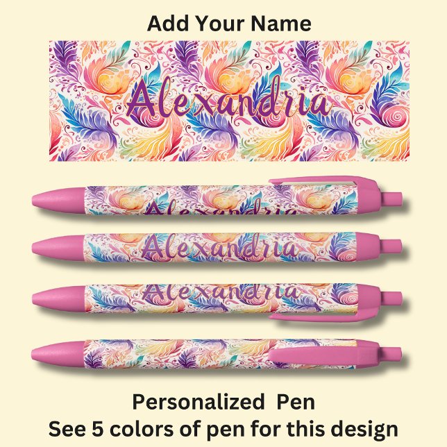 Personalisiert Name Pink Aqua Blue Paisley Feather Kugelschreiber (Von Creator hochgeladen)